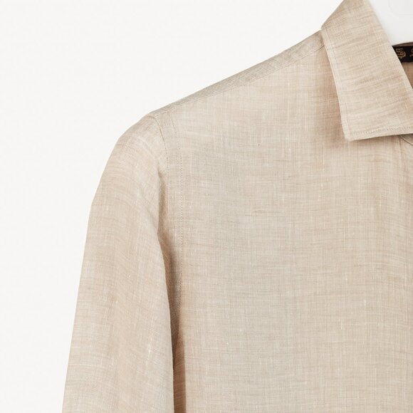 Loro Piana Oatmeal Linen Long-Sleeve Buttoned Shirt - Picture 4 of 9
